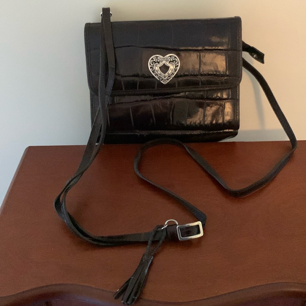 Brighton dark brown leather crossbody purse with removable strap